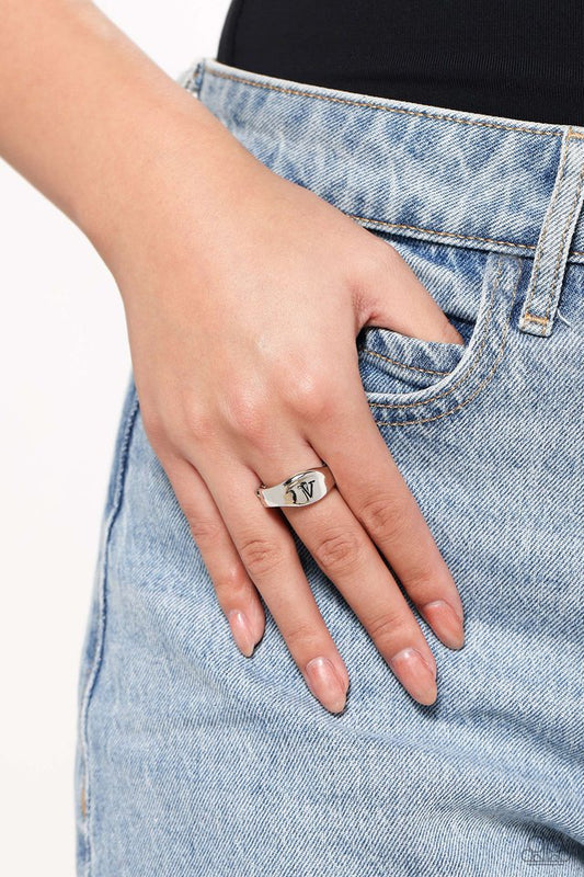 Monogram Memento - Silver - V - Paparazzi Ring Image