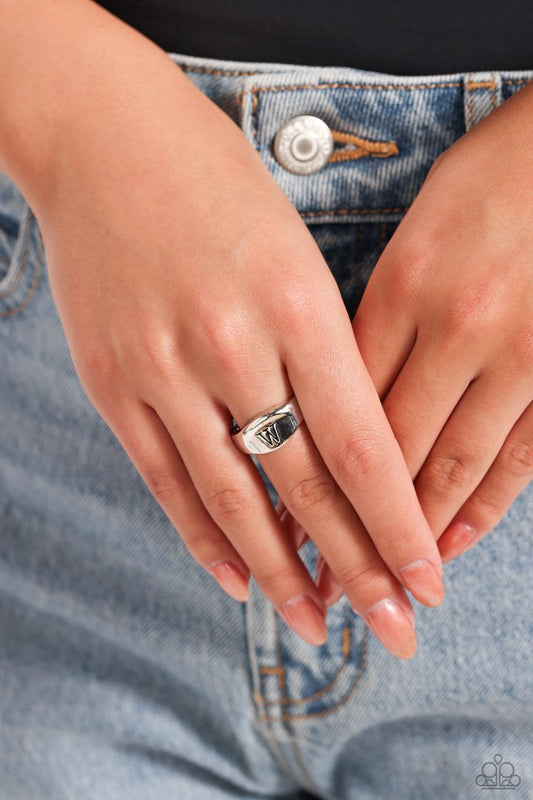 Monogram Memento - Silver - W - Paparazzi Ring Image