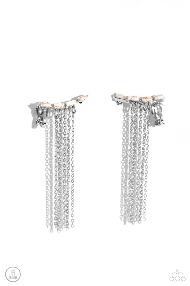 Fault Line Fringe - White - Paparazzi Earring Image