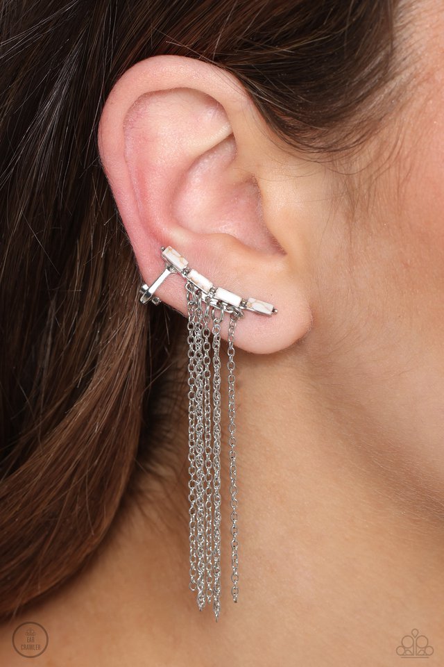 Fault Line Fringe - White - Paparazzi Earring Image