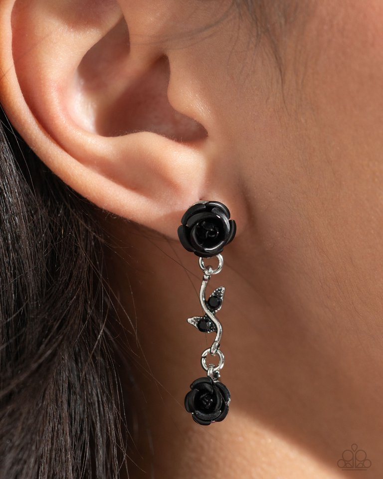 Led by the ROSE - Black - Paparazzi Earring Image