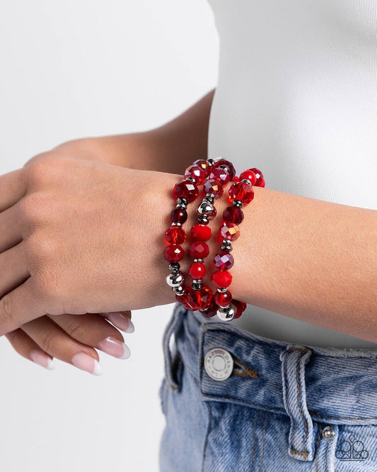 Stack of GLASS - Red - Paparazzi Bracelet Image