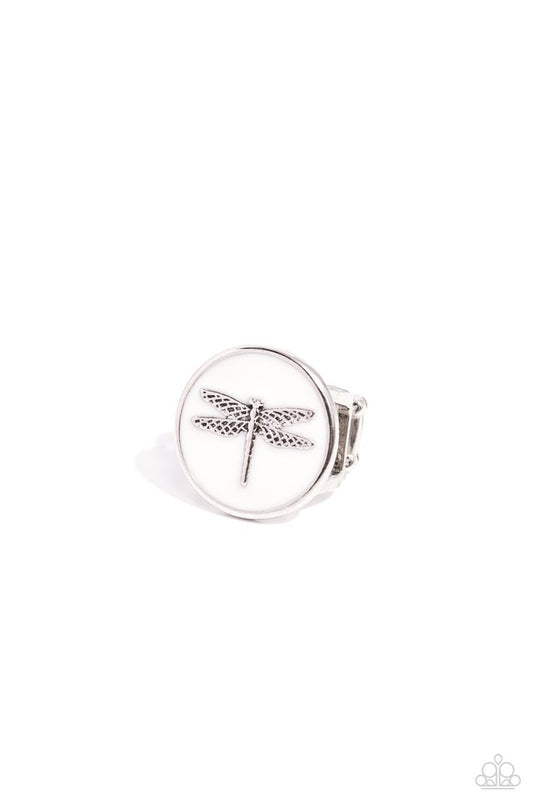 Debonair Dragonfly - White - Paparazzi Ring Image