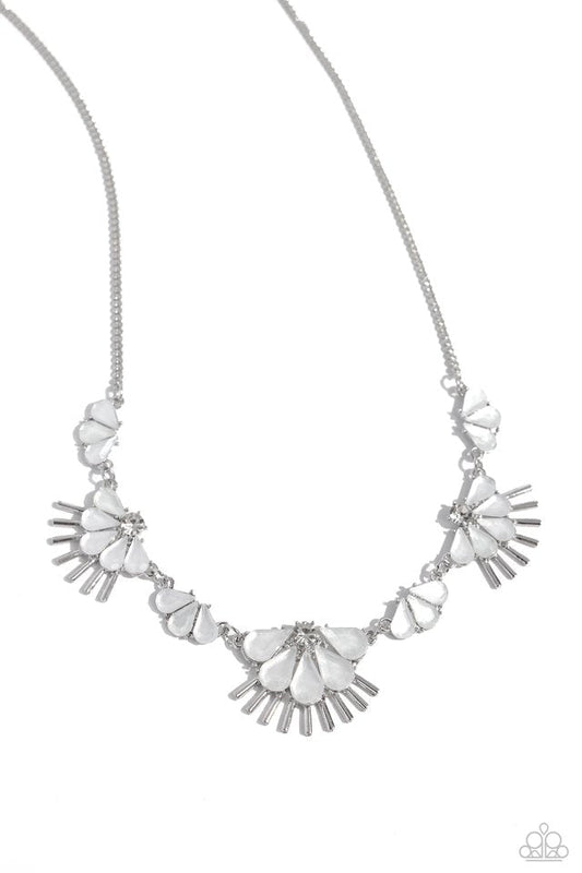 Fluttering Fan - White - Paparazzi Necklace Image