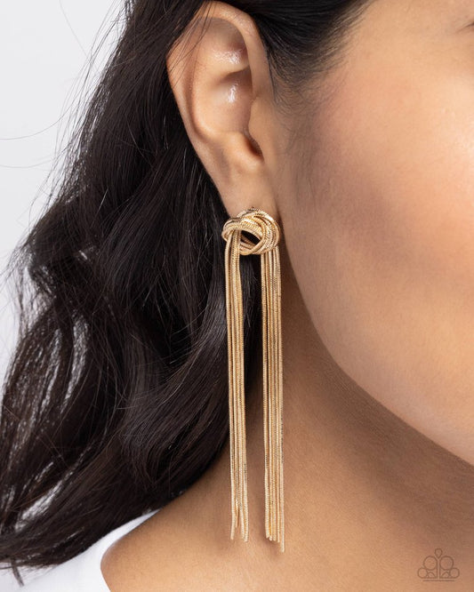 All STRANDS On Deck - Gold - Paparazzi Earring Image