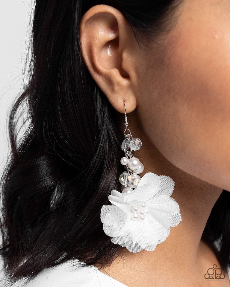 Fashionable Flower Girl - White - Paparazzi Earring Image