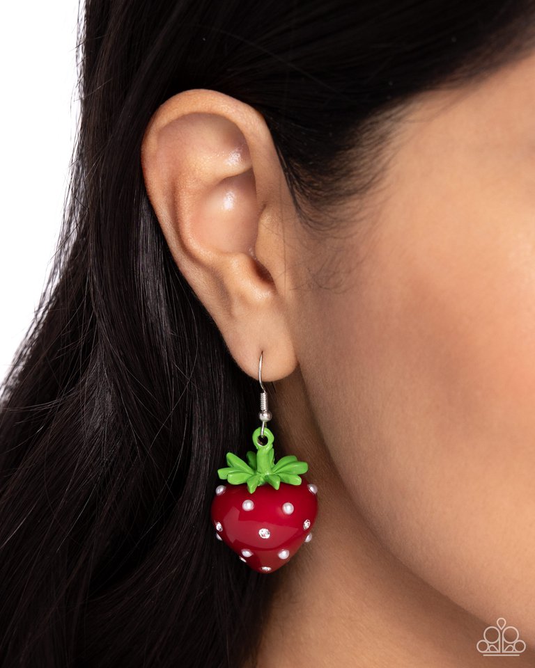 Strawberry Sentiment - Red - Paparazzi Earring Image