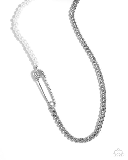 Safety Pin Style - White - Paparazzi Necklace Image