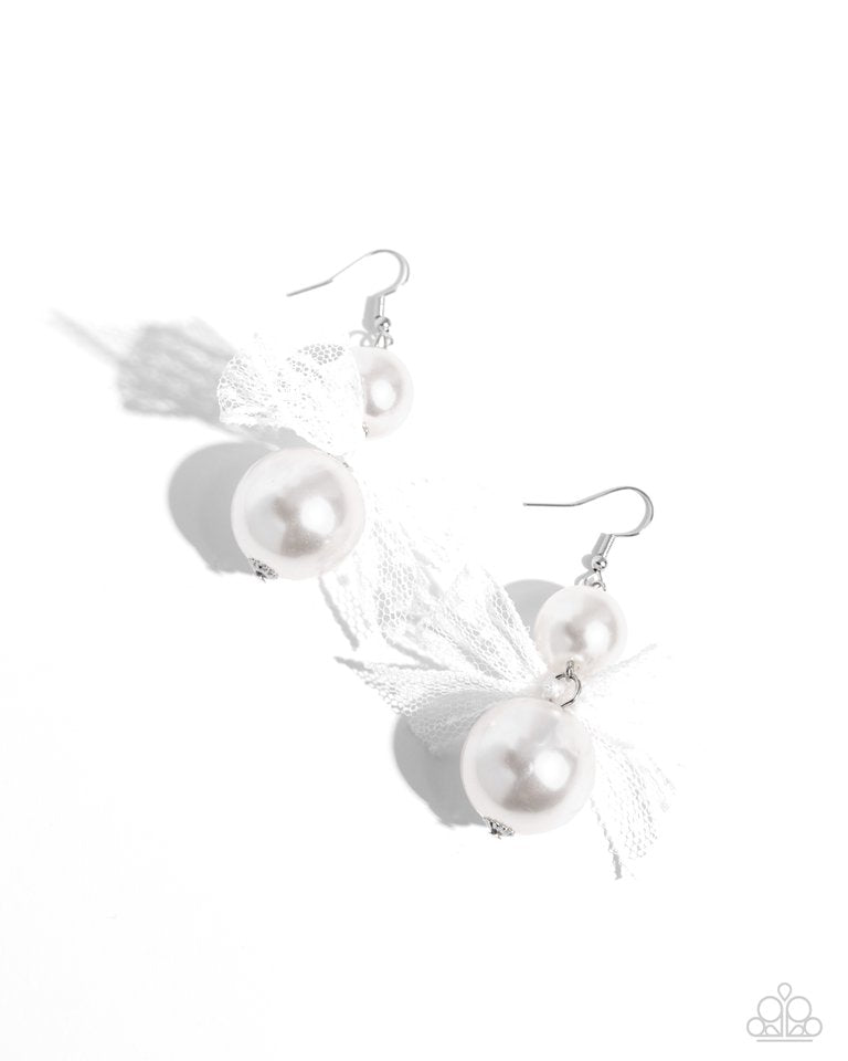 Elegance Ease - White - Paparazzi Earring Image