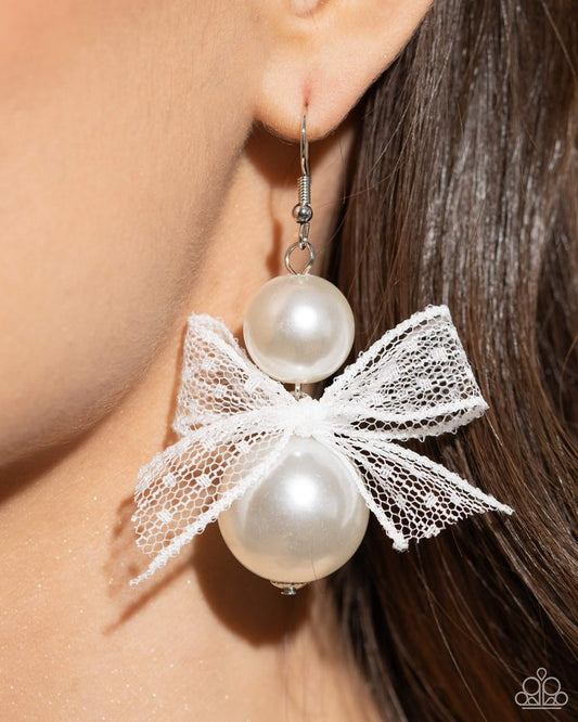 Elegance Ease - White - Paparazzi Earring Image