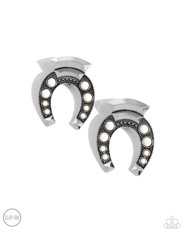 Harmonious Horseshoe - White - Paparazzi Earring Image