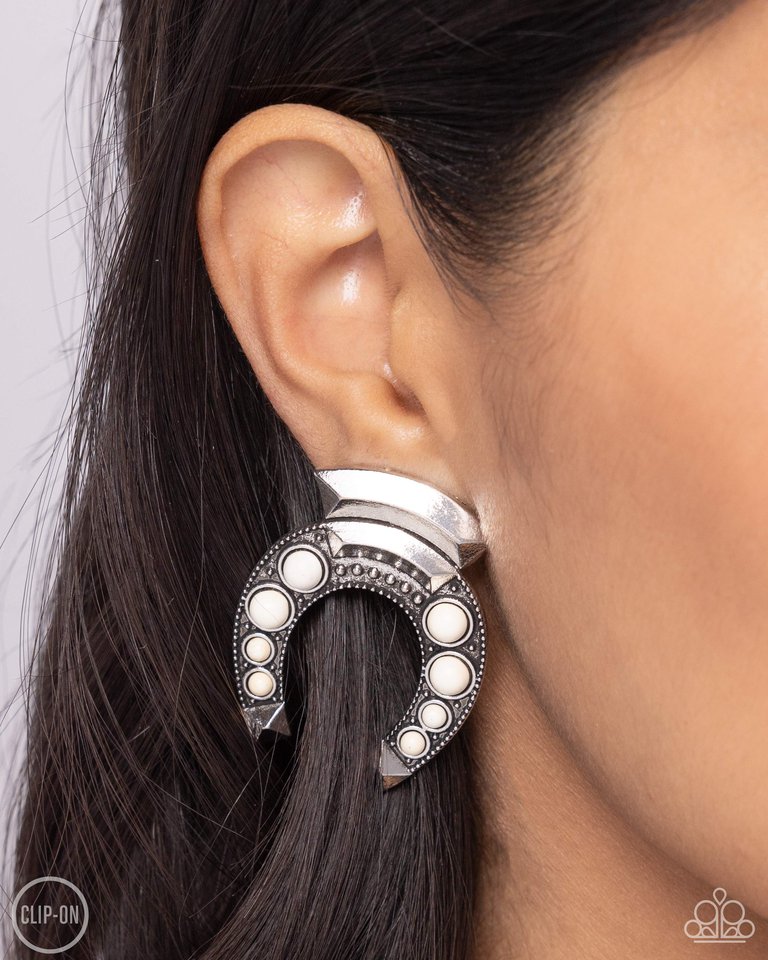 Harmonious Horseshoe - White - Paparazzi Earring Image