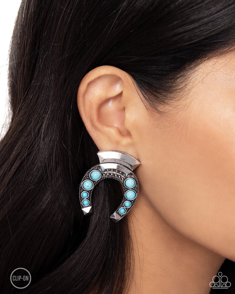 Harmonious Horseshoe - Blue - Paparazzi Earring Image