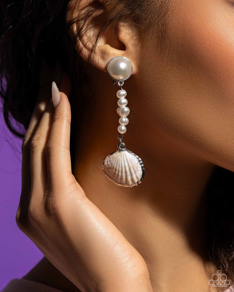 Oceanic Occasion - White - Paparazzi Earring Image