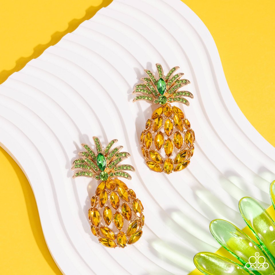 Pineapple Pizzazz - Yellow - Paparazzi Earring Image