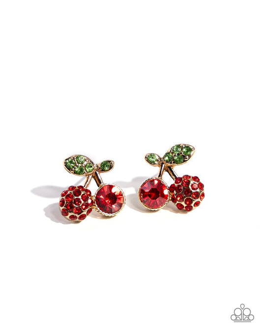 Cherry Candidate - Gold - Paparazzi Earring Image