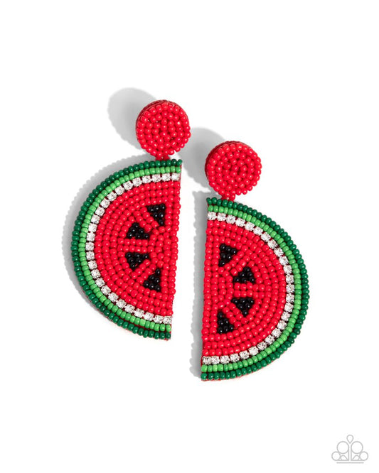 Watermelon Welcome - Red - Paparazzi Earring Image