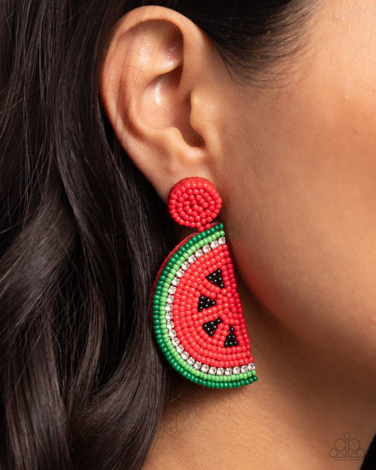 Watermelon Welcome - Red - Paparazzi Earring Image