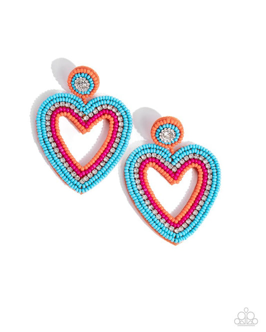 Headfirst Heart - Orange - Paparazzi Earring Image