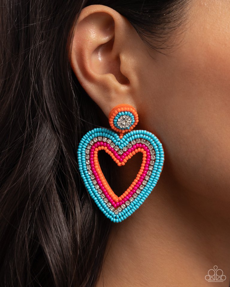 Headfirst Heart - Orange - Paparazzi Earring Image