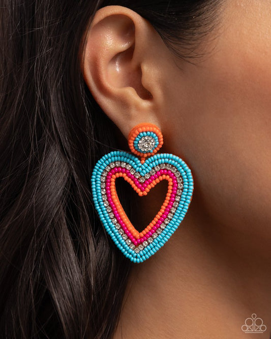 Headfirst Heart - Orange - Paparazzi Earring Image