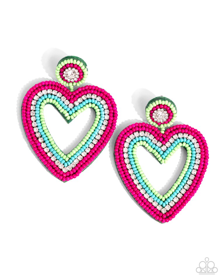 Headfirst Heart - Green - Paparazzi Earring Image