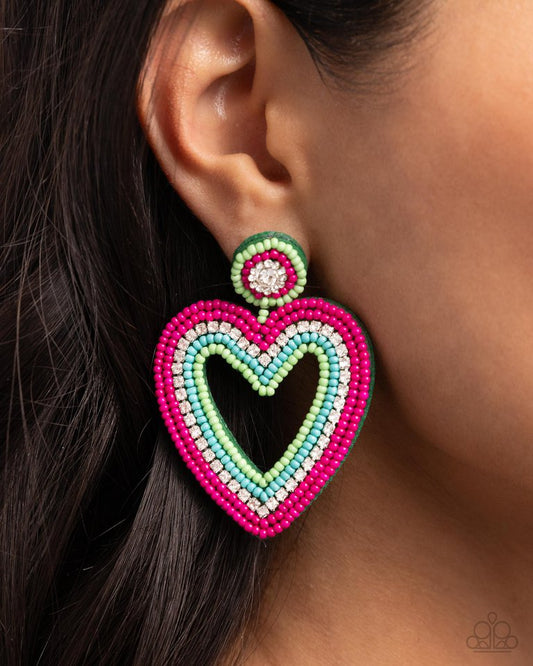 Headfirst Heart - Green - Paparazzi Earring Image