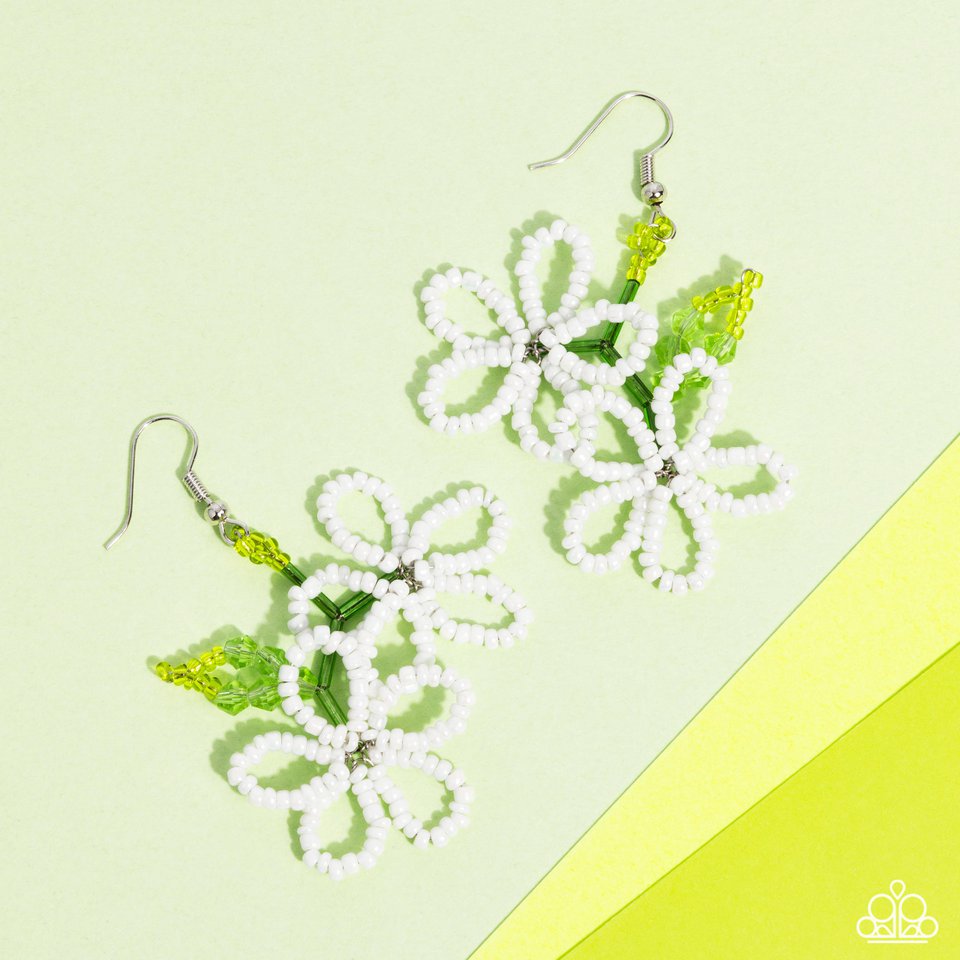 Beaded Blooms - White - Paparazzi Earring Image