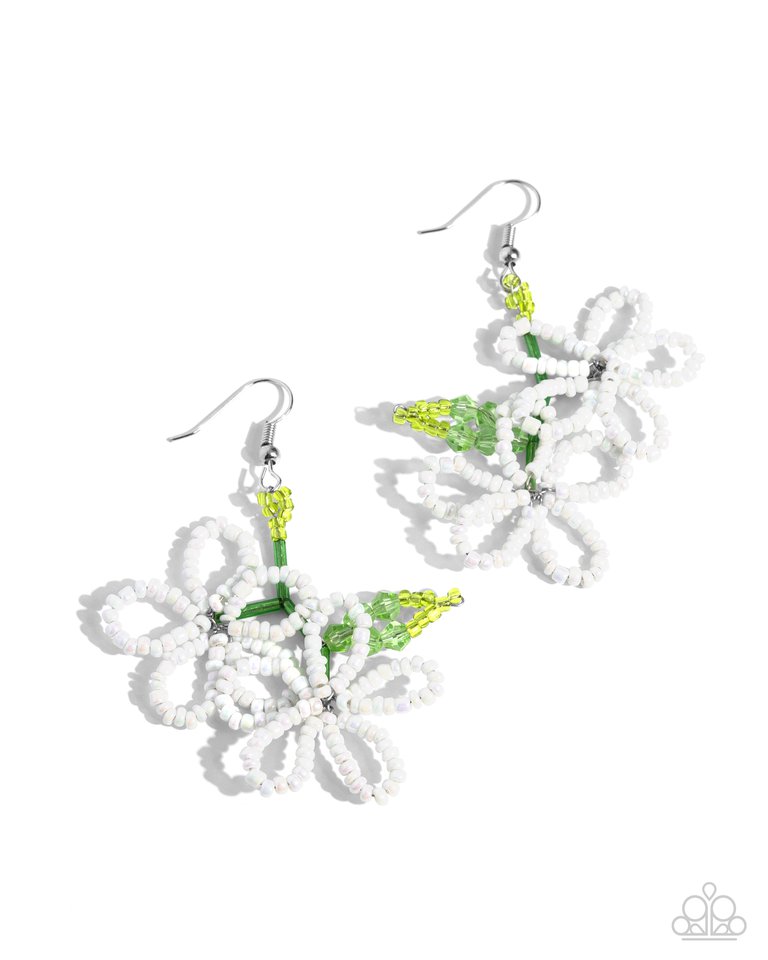 Beaded Blooms - White - Paparazzi Earring Image