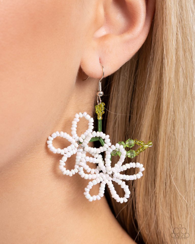 Beaded Blooms - White - Paparazzi Earring Image