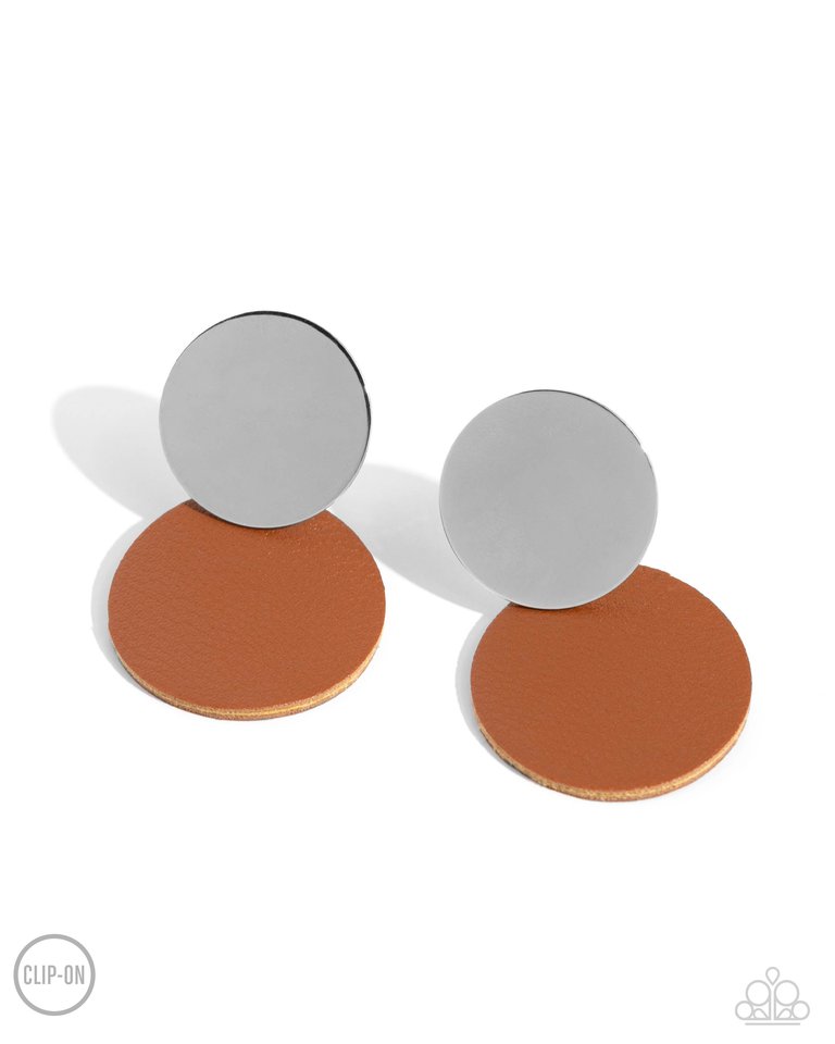 Leather Leader - Brown - Paparazzi Earring Image