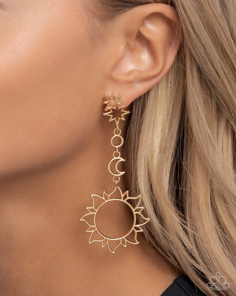 Celestial Chic - Gold - Paparazzi Earring Image
