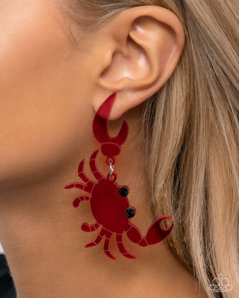 Crab Couture - Red - Paparazzi Earring Image