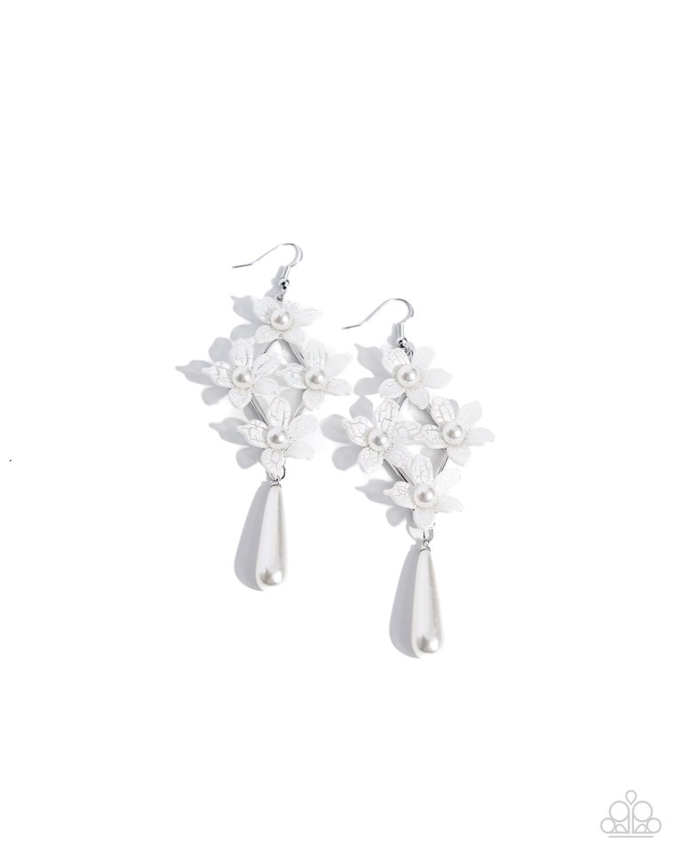 Vintage Veining - White - Paparazzi Earring Image