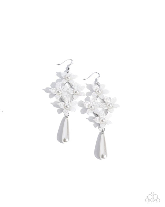 Vintage Veining - White - Paparazzi Earring Image