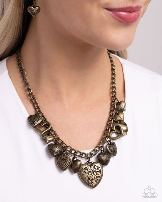 Heart Hangout - Brass - Paparazzi Necklace Image