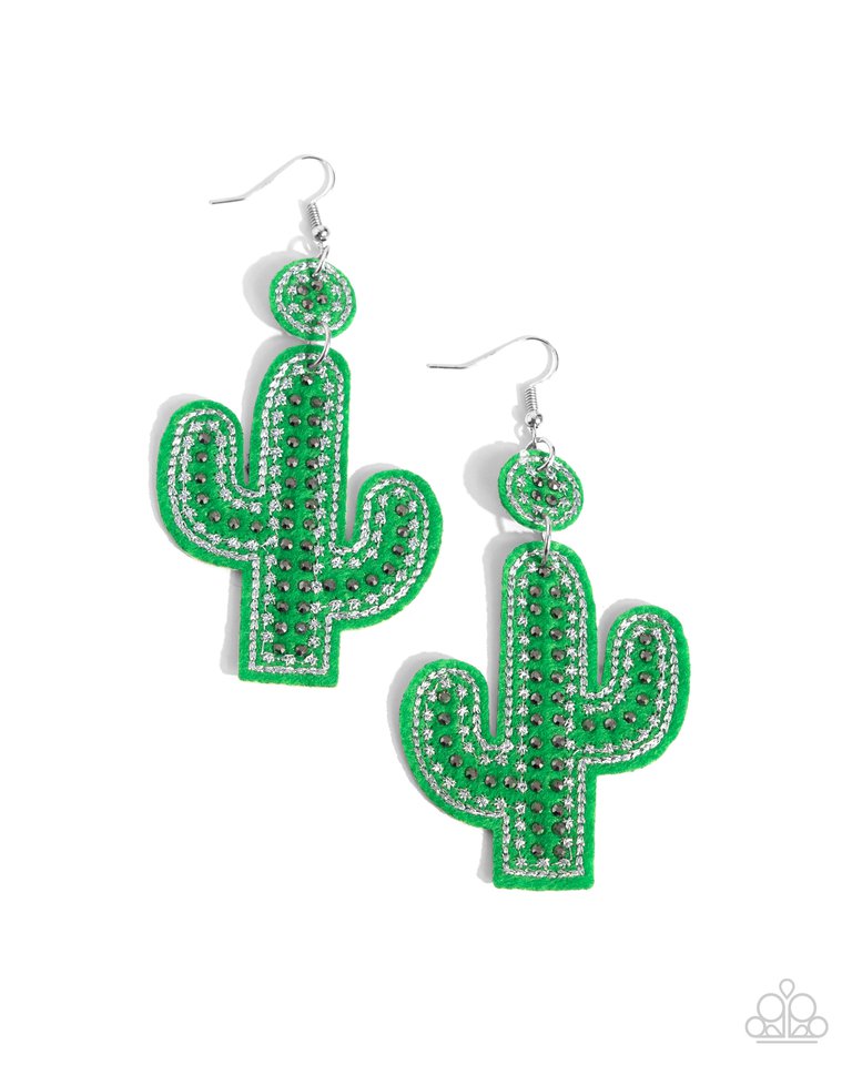 Cactus Cameo - Green - Paparazzi Earring Image