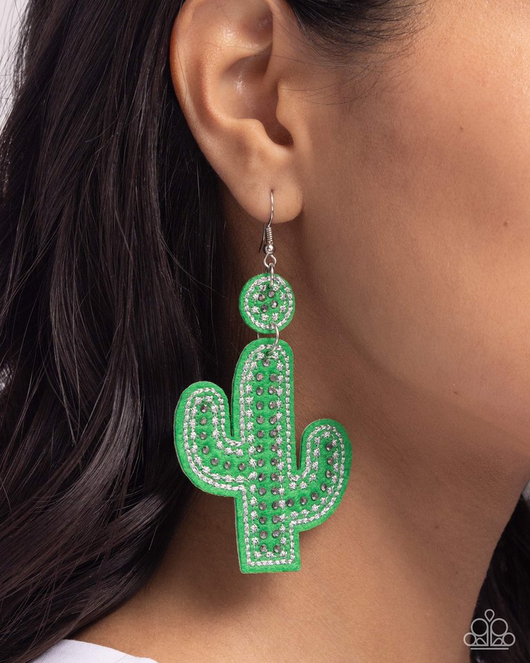 Cactus Cameo - Green - Paparazzi Earring Image