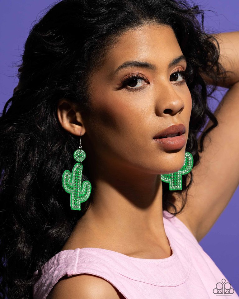 Cactus Cameo - Green - Paparazzi Earring Image