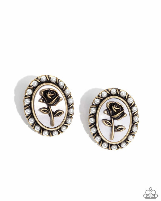 Rosy Relic - Brass - Paparazzi Earring Image