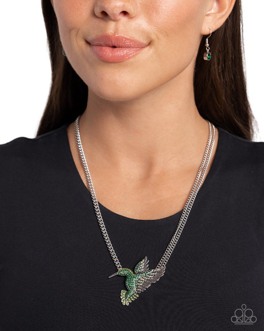 Hummingbird Headline - Green - Paparazzi Necklace Image