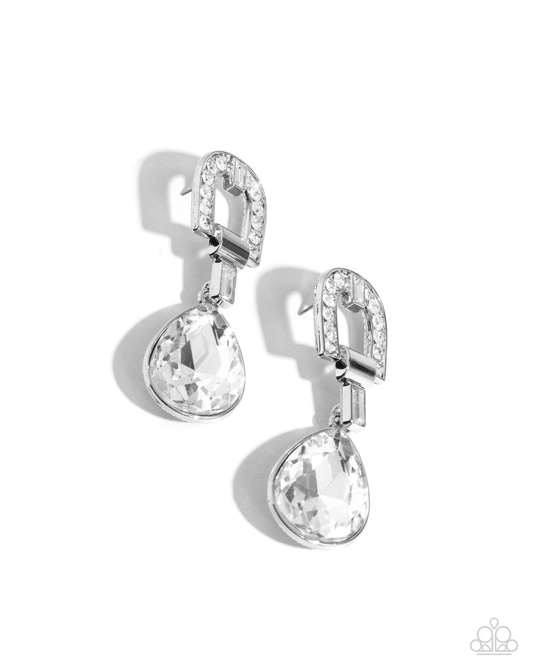 In ARCHING Order - White - Paparazzi Earring Image