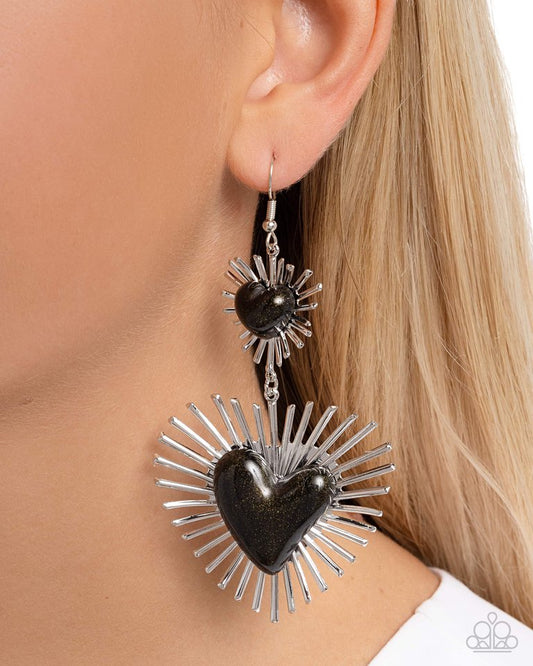 Sunburst Sweethearts - Black - Paparazzi Earring Image