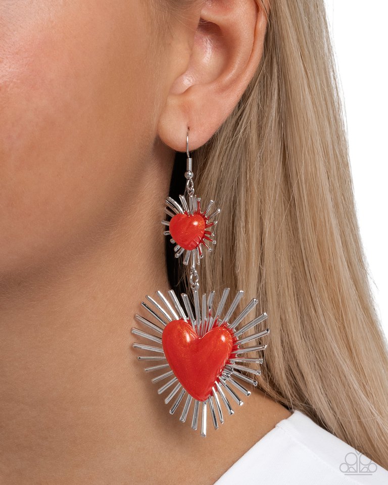 Sunburst Sweethearts - Red - Paparazzi Earring Image