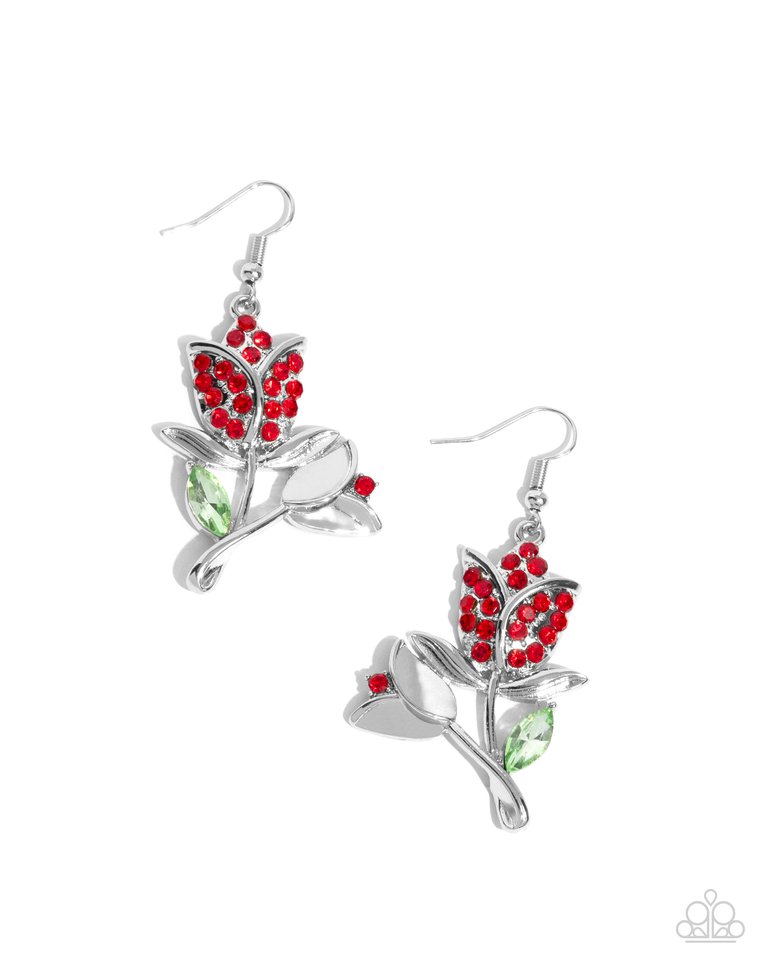 Tulip Tradition - Red - Paparazzi Earring Image