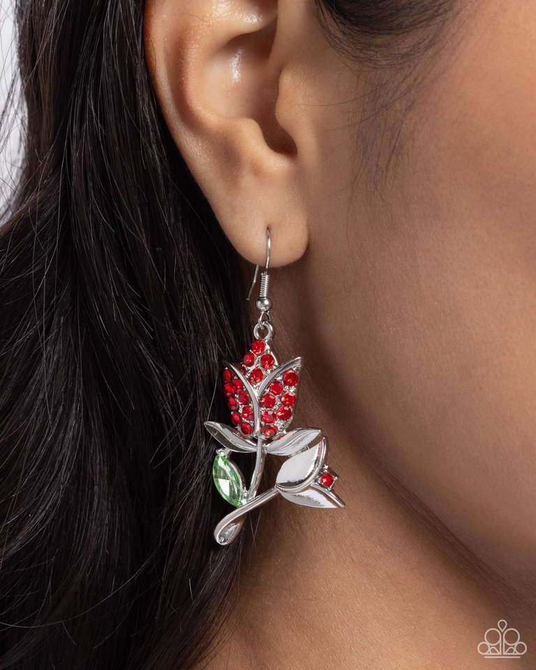 Tulip Tradition - Red - Paparazzi Earring Image