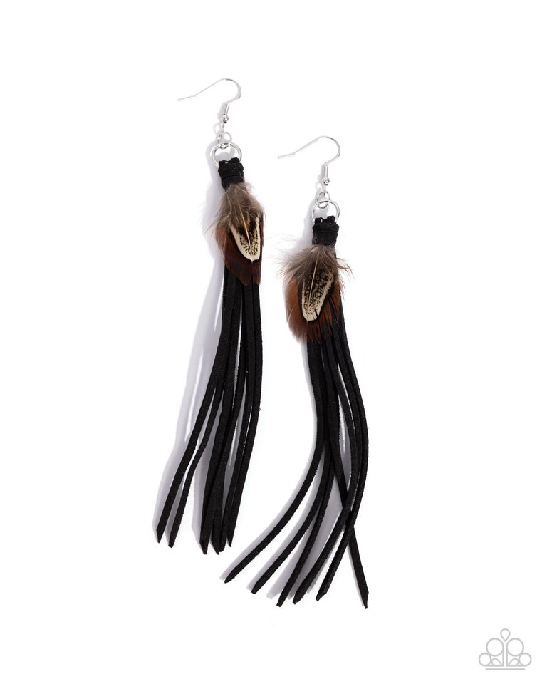 Feathered Festivity - Black - Paparazzi Earring Image