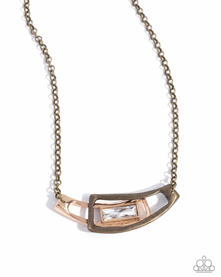 Interlocked Improv - Brass - Paparazzi Necklace Image