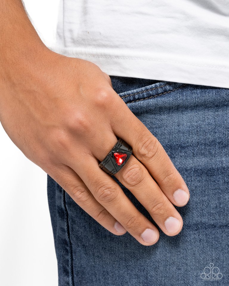 Trenchant Triangle - Red - Paparazzi Ring Image