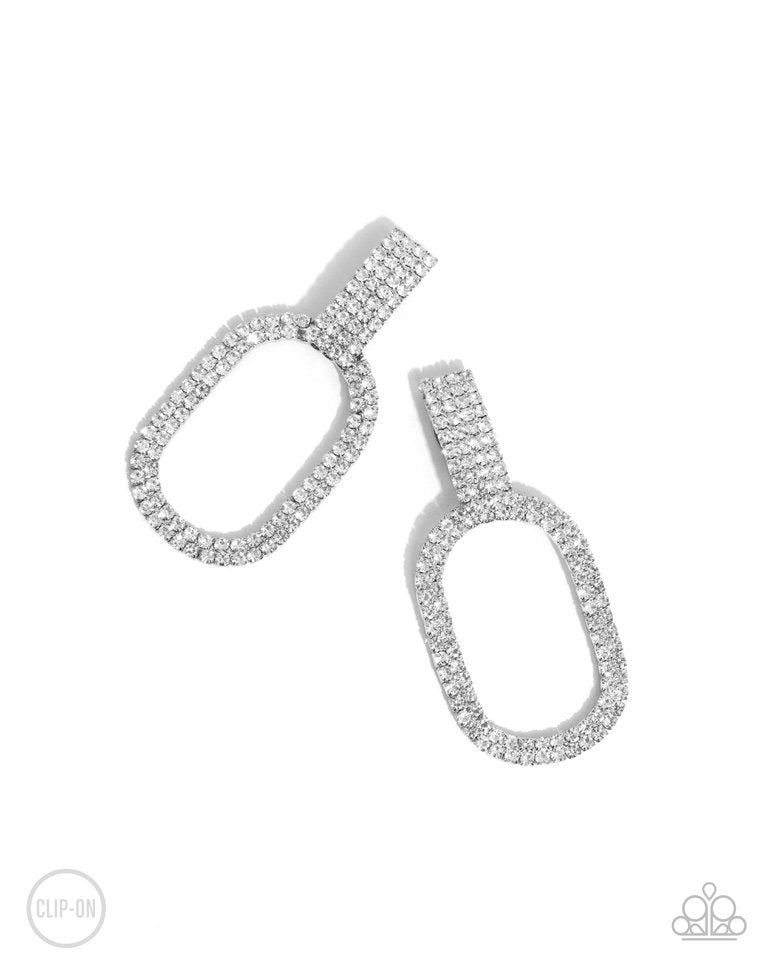 Guarded Glitz - White - Paparazzi Earring Image